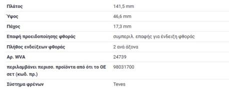 ΔΙΣΚΟΦΡΕΝΑ ΟΠΙΣΘΙΑ ΜΕ ΚΑΛΩΔΙΟ SPRINTER 901 B901 SPRINTER 902 B902 VW LT 28-46 ΓΙΑ ΣΥΣΤΗΜΑ ΦΡΕΝΩΝ ATE TEVES