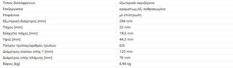 ΔΙΣΚΟΠΛΑΚΑ ΟΠΙΣΘΙΑ MULTIVAN V VI TRANSPORTER V VI 294X22mm
