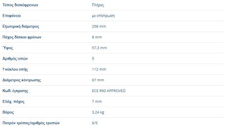ΔΙΣΚΟΠΛΑΚΕΣ ΟΠΙΣΘΙΕΣ ΑΠΛΕΣ A-CLASS W169 B-CLASS W245 258X8 mm