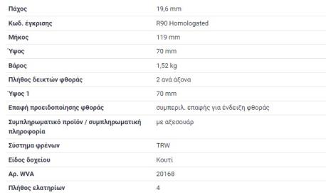 ΔΙΣΚΟΦΡΕΝΑ ΕΜΠΡΟΣ 19.6 mm AUDI 80 B3 AUDI 80 B4 AUDI 90 B3 AUDI 100 C3 AUDI 200 C3 AUDI CABRIOLET B3 AUDI COUPE B3
